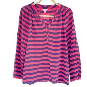 Lilly Pulitzer Pink/Navy Striped Elsa Silk Blouse, M